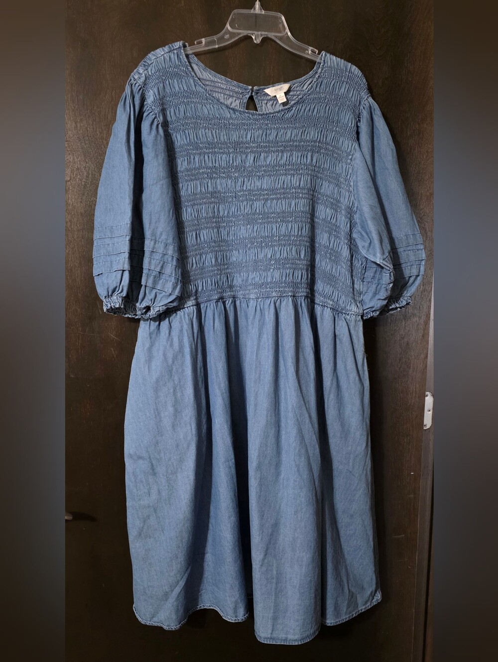Terra & Sky Smocked Chambray Dress Balloon Sleeve Blue Women's Size 4X